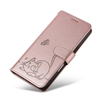 For Redmi K90 Pro Max/Poco F8 Ultra Adorable Cat Embossed Pattern Flip Leather Phone Case(Rose Gold)