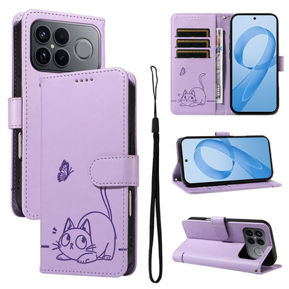 For Redmi K90 Pro Max/Poco F8 Ultra Adorable Cat Embossed Pattern Flip Leather Phone Case(Purple)