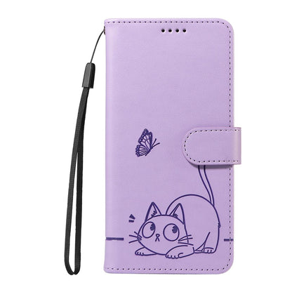 For Redmi K90 Pro Max/Poco F8 Ultra Adorable Cat Embossed Pattern Flip Leather Phone Case(Purple)