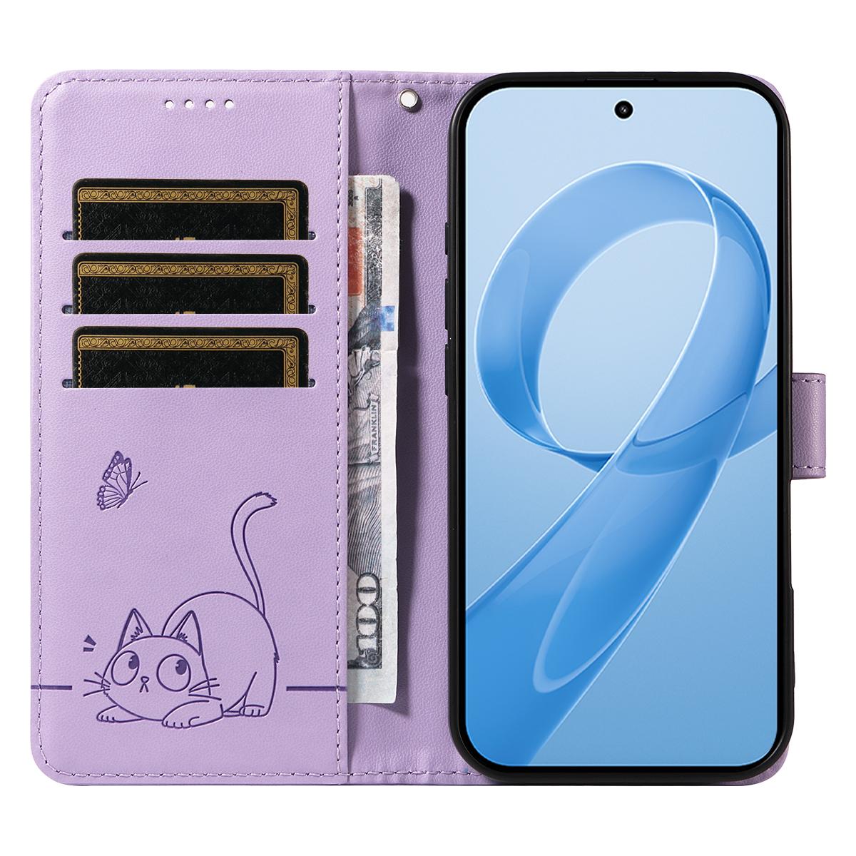 For Redmi K90 Pro Max/Poco F8 Ultra Adorable Cat Embossed Pattern Flip Leather Phone Case(Purple)