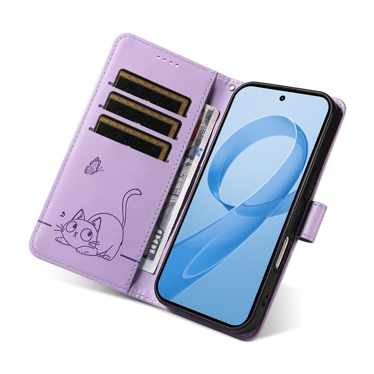 For Redmi K90 Pro Max/Poco F8 Ultra Adorable Cat Embossed Pattern Flip Leather Phone Case(Purple)