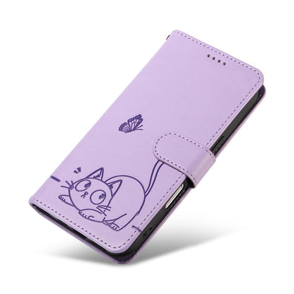 For Redmi K90 Pro Max/Poco F8 Ultra Adorable Cat Embossed Pattern Flip Leather Phone Case(Purple)