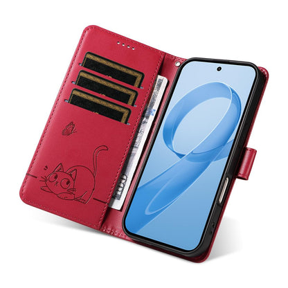 For Redmi K90 Pro Max/Poco F8 Ultra Adorable Cat Embossed Pattern Flip Leather Phone Case(Red)