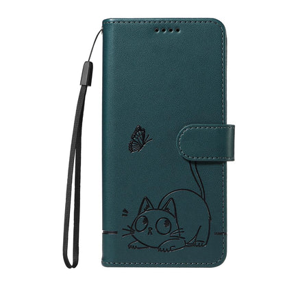 For Redmi K90 Pro Max/Poco F8 Ultra Adorable Cat Embossed Pattern Flip Leather Phone Case(Dark Green)