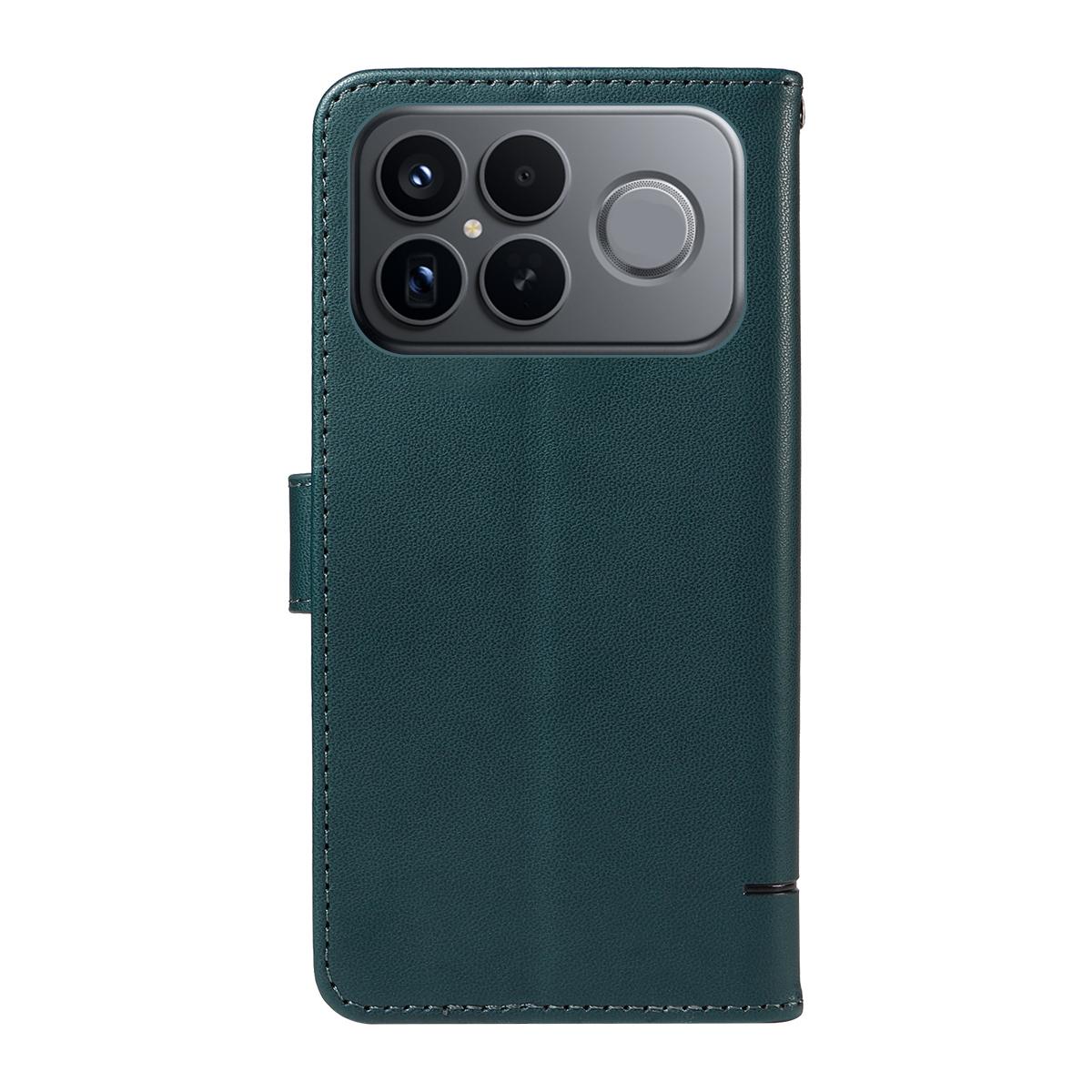 For Redmi K90 Pro Max/Poco F8 Ultra Adorable Cat Embossed Pattern Flip Leather Phone Case(Dark Green)