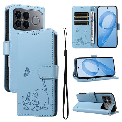 For Redmi K90 Pro Max/Poco F8 Ultra Adorable Cat Embossed Pattern Flip Leather Phone Case(Sky Blue)