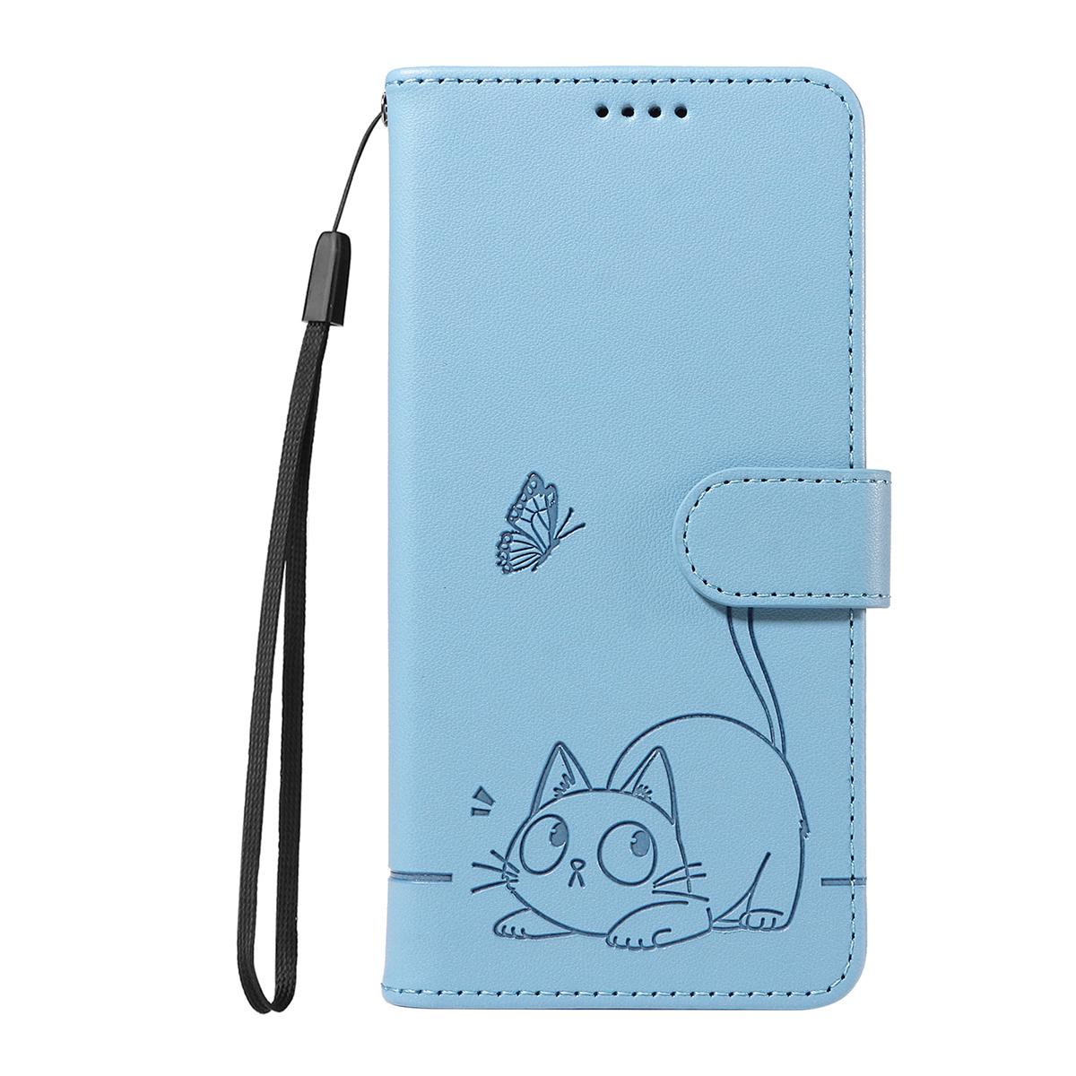 For Redmi K90 Pro Max/Poco F8 Ultra Adorable Cat Embossed Pattern Flip Leather Phone Case(Sky Blue)