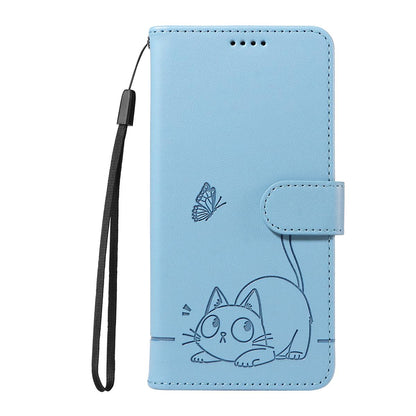 For Redmi K90 Pro Max/Poco F8 Ultra Adorable Cat Embossed Pattern Flip Leather Phone Case(Sky Blue)