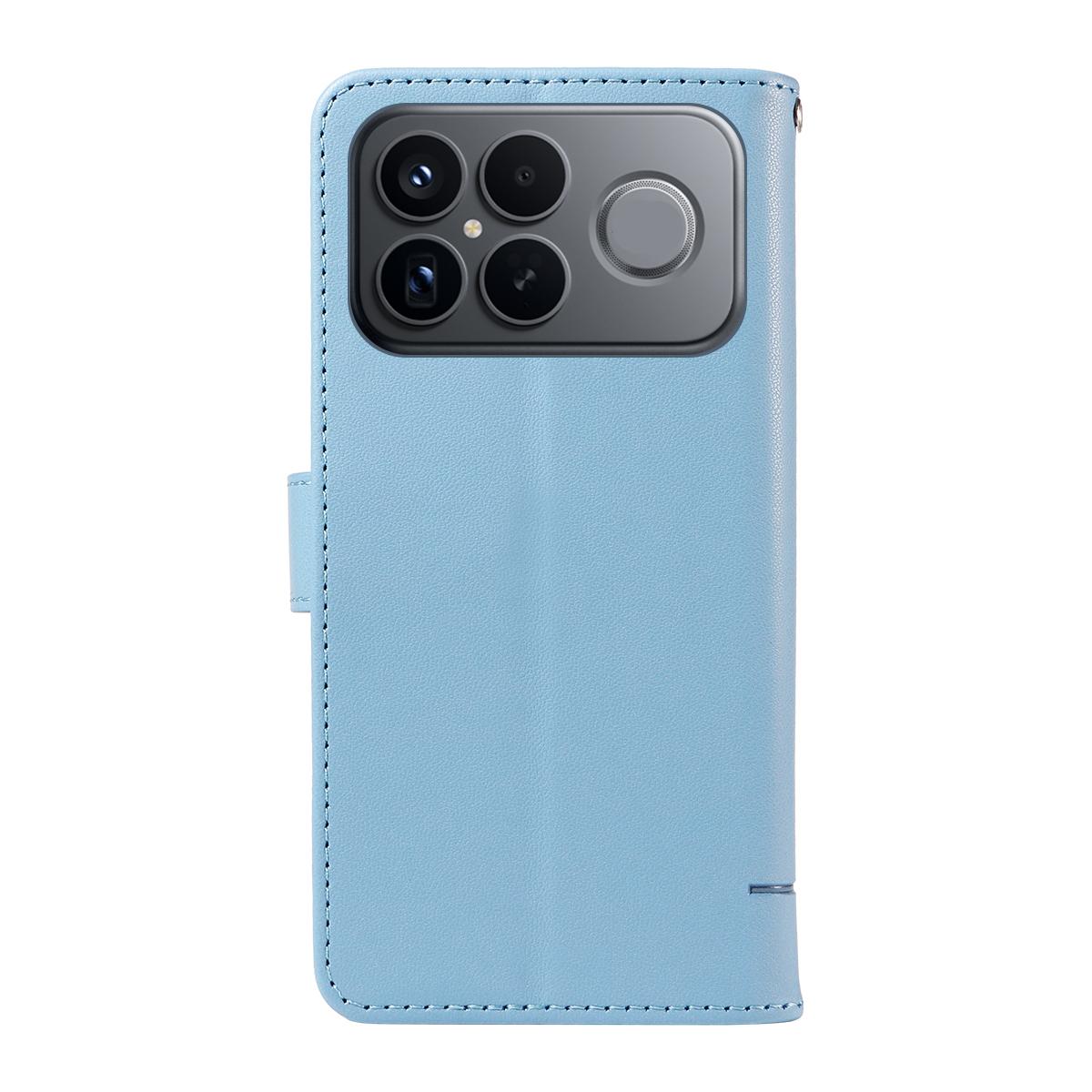 For Redmi K90 Pro Max/Poco F8 Ultra Adorable Cat Embossed Pattern Flip Leather Phone Case(Sky Blue)
