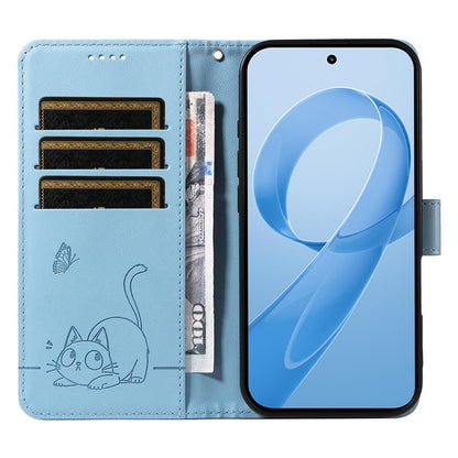 For Redmi K90 Pro Max/Poco F8 Ultra Adorable Cat Embossed Pattern Flip Leather Phone Case(Sky Blue)