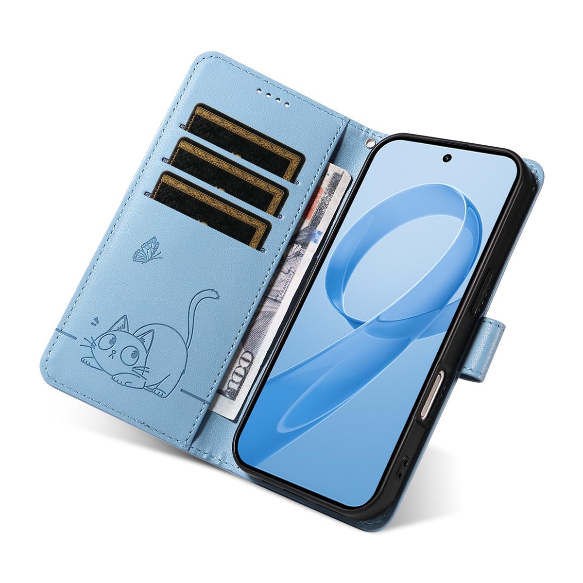 For Redmi K90 Pro Max/Poco F8 Ultra Adorable Cat Embossed Pattern Flip Leather Phone Case(Sky Blue)