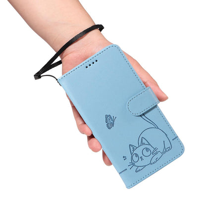 For Redmi K90 Pro Max/Poco F8 Ultra Adorable Cat Embossed Pattern Flip Leather Phone Case(Sky Blue)