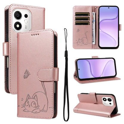 For Honor 600 Smart 5G Adorable Cat Embossed Pattern Flip Leather Phone Case - Rose Gold - EDA007935110B
