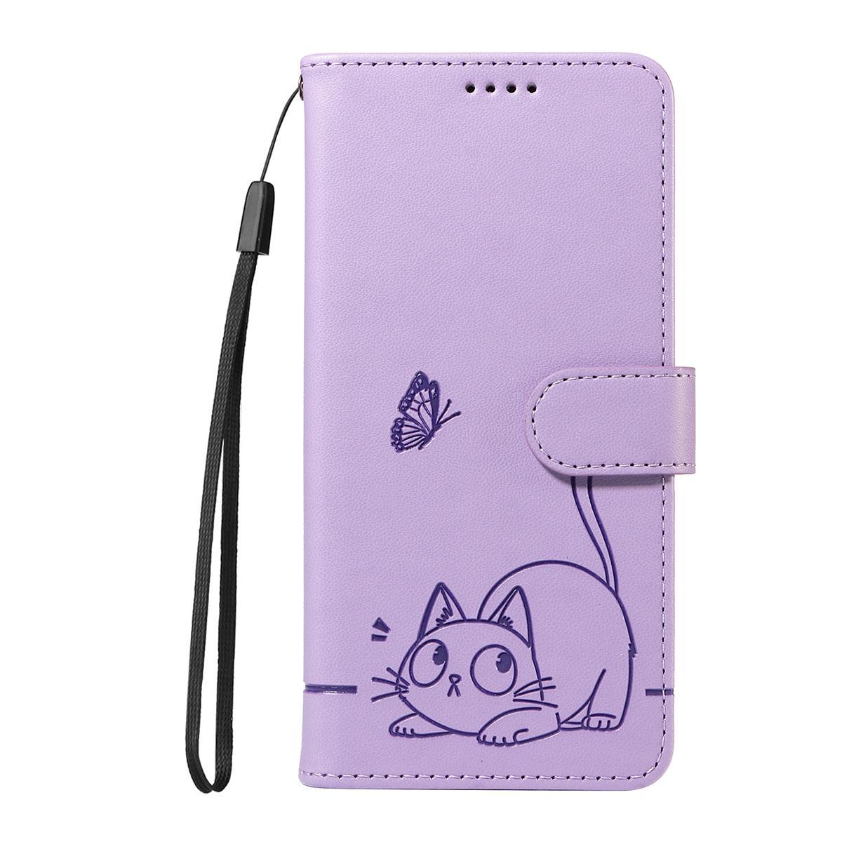 For Honor 600 Smart 5G Adorable Cat Embossed Pattern Flip Leather Phone Case - Purple - EDA007935110C