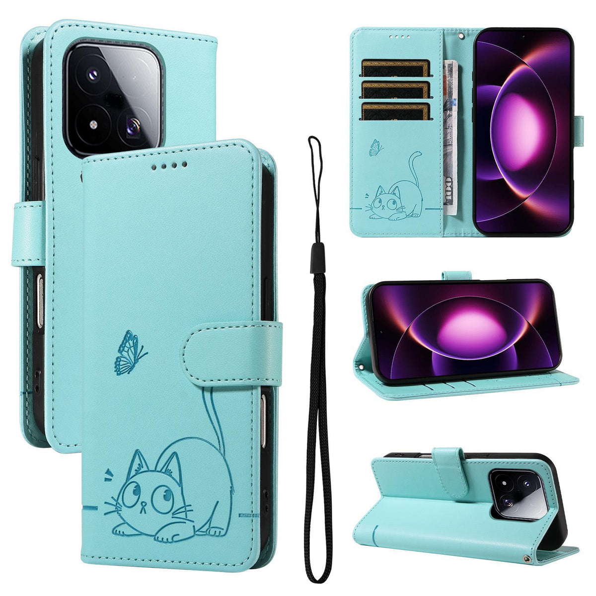 For Xiaomi 17 Max 5G Adorable Cat Embossed Pattern Flip Leather Phone Case - Green - EDA007935710A