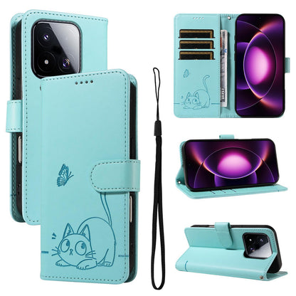 For Xiaomi 17 Max 5G Adorable Cat Embossed Pattern Flip Leather Phone Case - Green - EDA007935710A