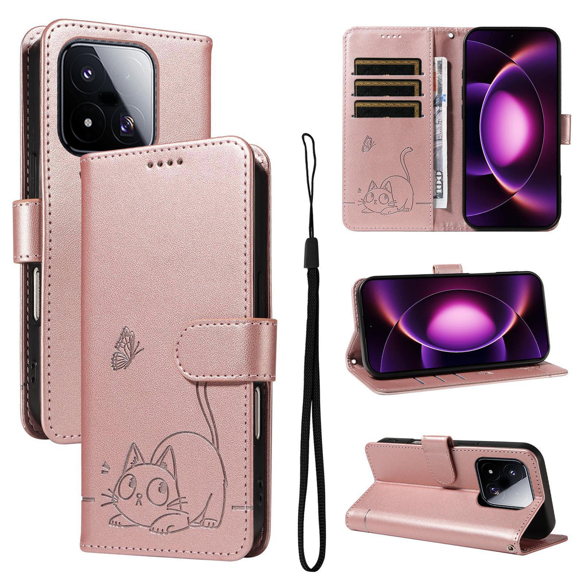 For Xiaomi 17 Max 5G Adorable Cat Embossed Pattern Flip Leather Phone Case - Rose Gold - EDA007935710B