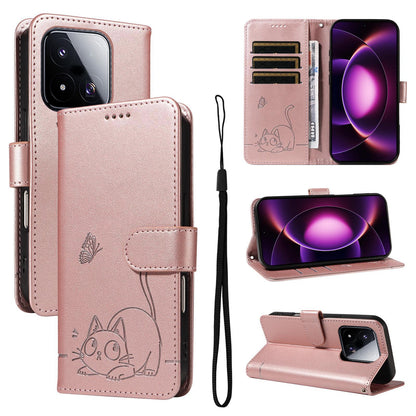 For Xiaomi 17 Max 5G Adorable Cat Embossed Pattern Flip Leather Phone Case - Rose Gold - EDA007935710B