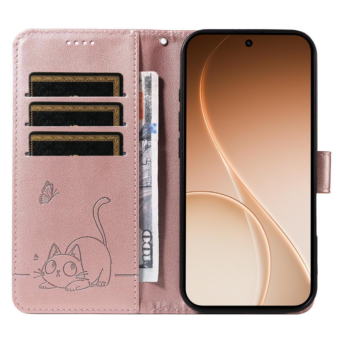 For Xiaomi 17 Max 5G Adorable Cat Embossed Pattern Flip Leather Phone Case - Rose Gold - EDA007935710B