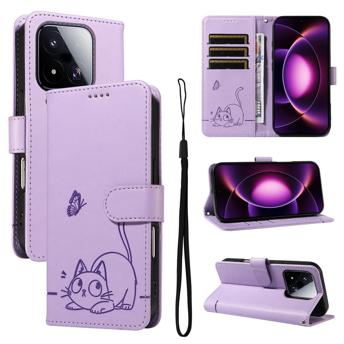 For Xiaomi 17 Max 5G Adorable Cat Embossed Pattern Flip Leather Phone Case - Purple - EDA007935710C