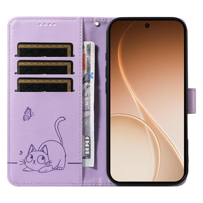 For Xiaomi 17 Max 5G Adorable Cat Embossed Pattern Flip Leather Phone Case - Purple - EDA007935710C