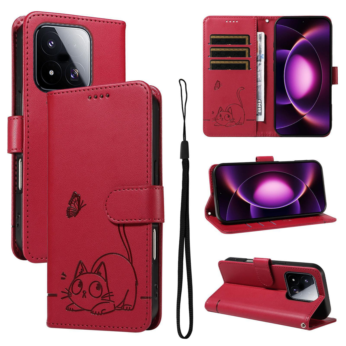 For Xiaomi 17 Max 5G Adorable Cat Embossed Pattern Flip Leather Phone Case - Red - EDA007935710D