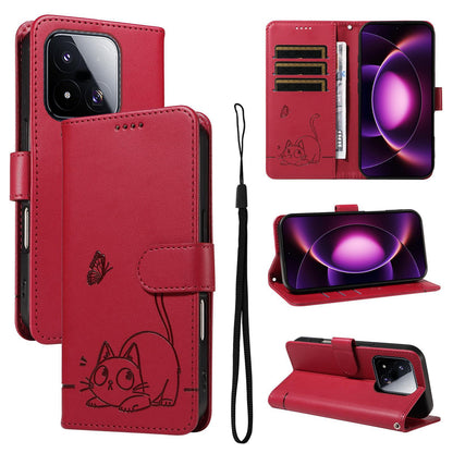 For Xiaomi 17 Max 5G Adorable Cat Embossed Pattern Flip Leather Phone Case - Red - EDA007935710D