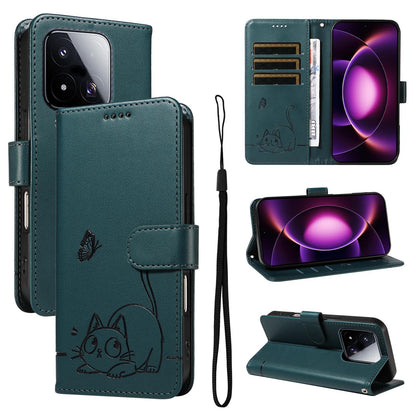 For Xiaomi 17 Max 5G Adorable Cat Embossed Pattern Flip Leather Phone Case - Dark Green - EDA007935710E