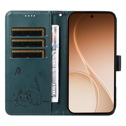 For Xiaomi 17 Max 5G Adorable Cat Embossed Pattern Flip Leather Phone Case - Dark Green - EDA007935710E