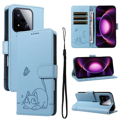 For Xiaomi 17 Max 5G Adorable Cat Embossed Pattern Flip Leather Phone Case - Sky Blue - EDA007935710F