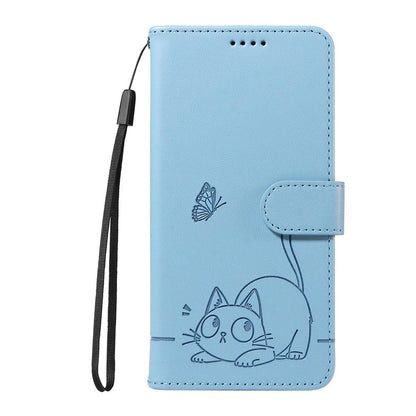 For Xiaomi 17 Max 5G Adorable Cat Embossed Pattern Flip Leather Phone Case - Sky Blue - EDA007935710F