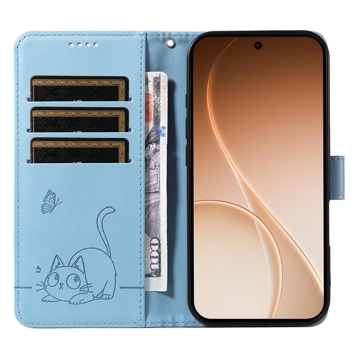 For Xiaomi 17 Max 5G Adorable Cat Embossed Pattern Flip Leather Phone Case - Sky Blue - EDA007935710F