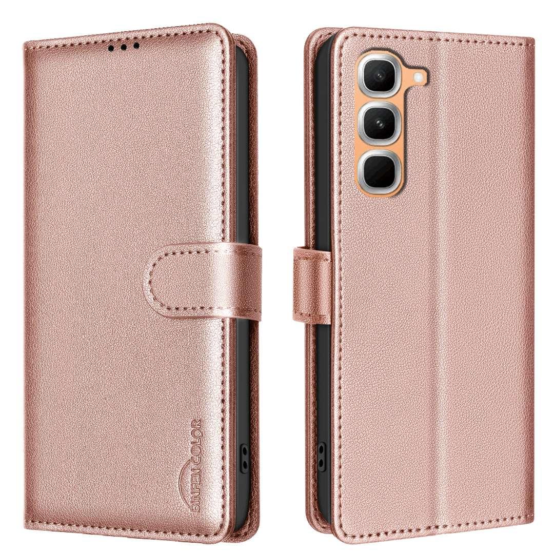 For Infinix Hot 70 Pro 5G Litchi Texture RFID Anti-theft Leather Phone Case - Gold - EDA007936110C