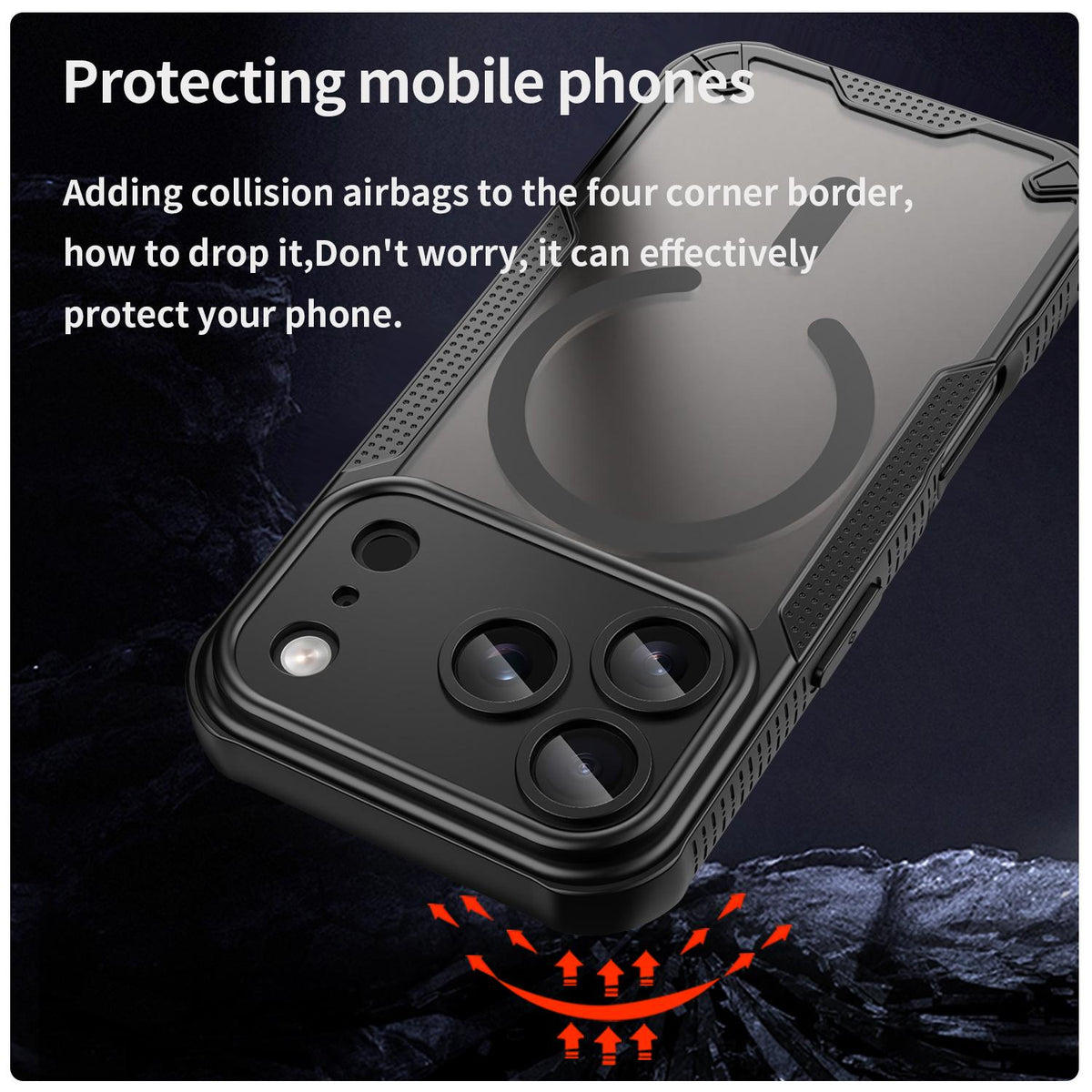 For iPhone 18 Pro Armor Glaze MagSafe Magnetic Phone Case - Black - EDA007942107A