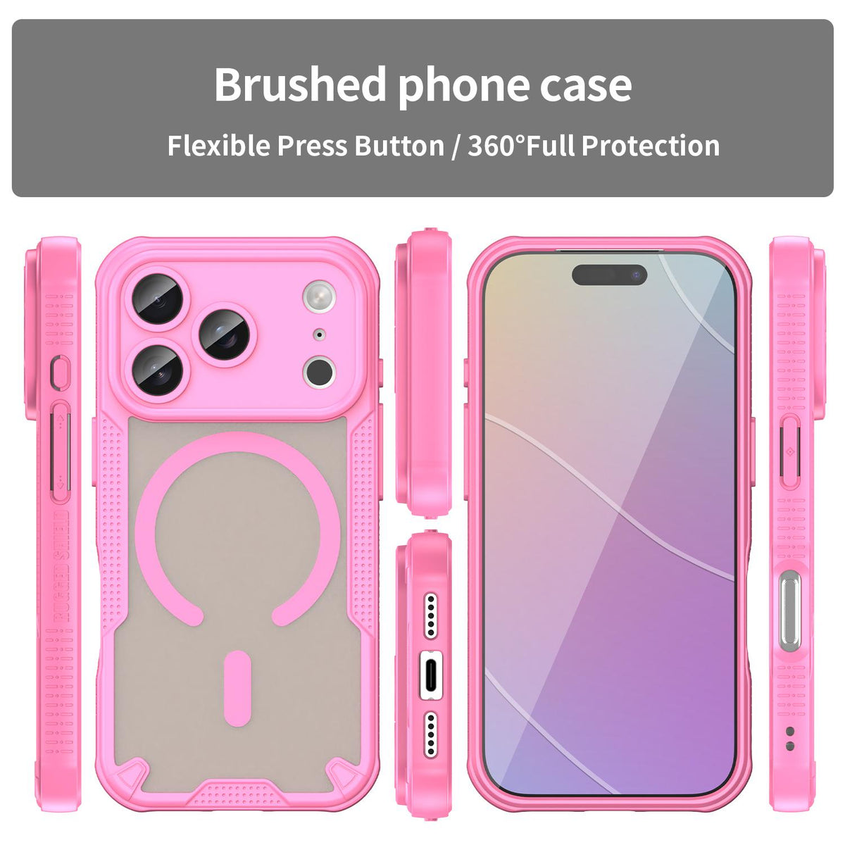 For iPhone 18 Pro Armor Glaze MagSafe Magnetic Phone Case - Pink - EDA007942107B