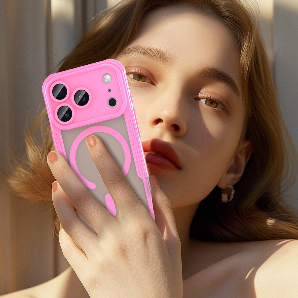 For iPhone 18 Pro Armor Glaze MagSafe Magnetic Phone Case - Pink - EDA007942107B