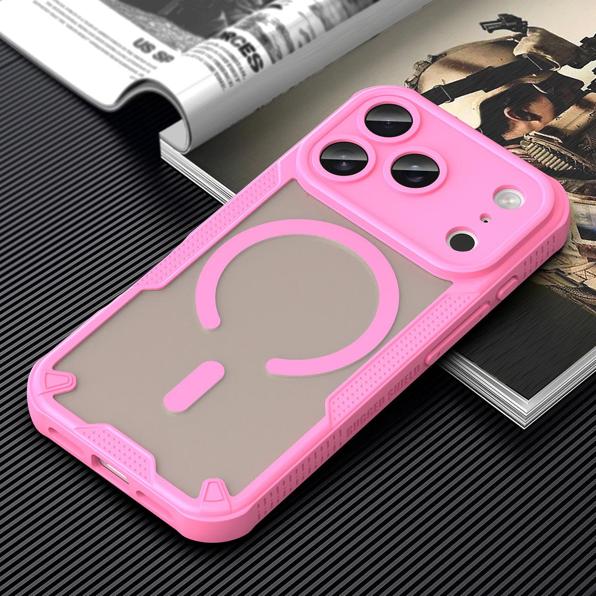 For iPhone 18 Pro Armor Glaze MagSafe Magnetic Phone Case - Pink - EDA007942107B