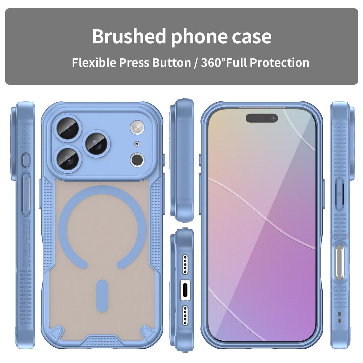 For iPhone 18 Pro Armor Glaze MagSafe Magnetic Phone Case - Blue - EDA007942107C