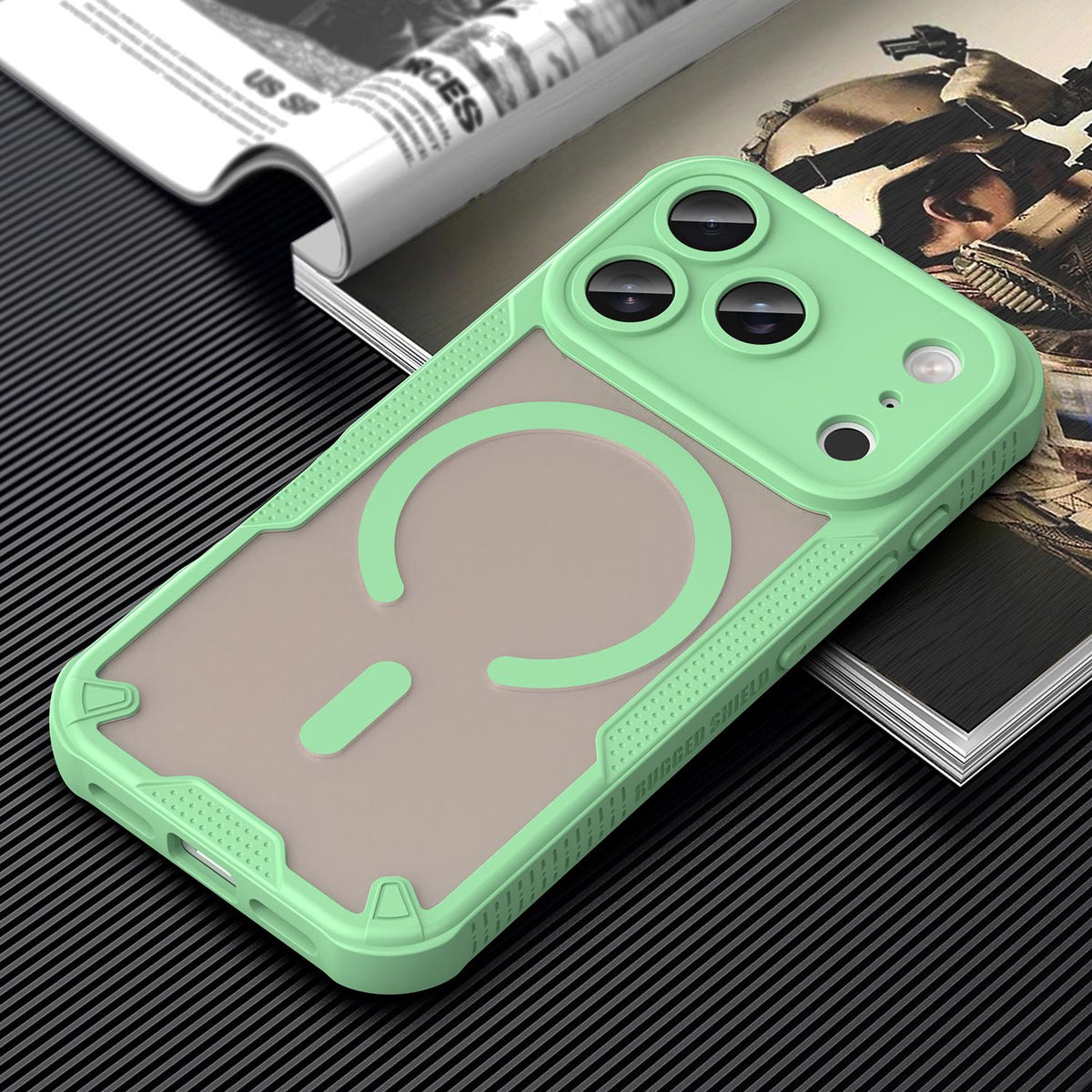 For iPhone 18 Pro Armor Glaze MagSafe Magnetic Phone Case - Green - EDA007942107D