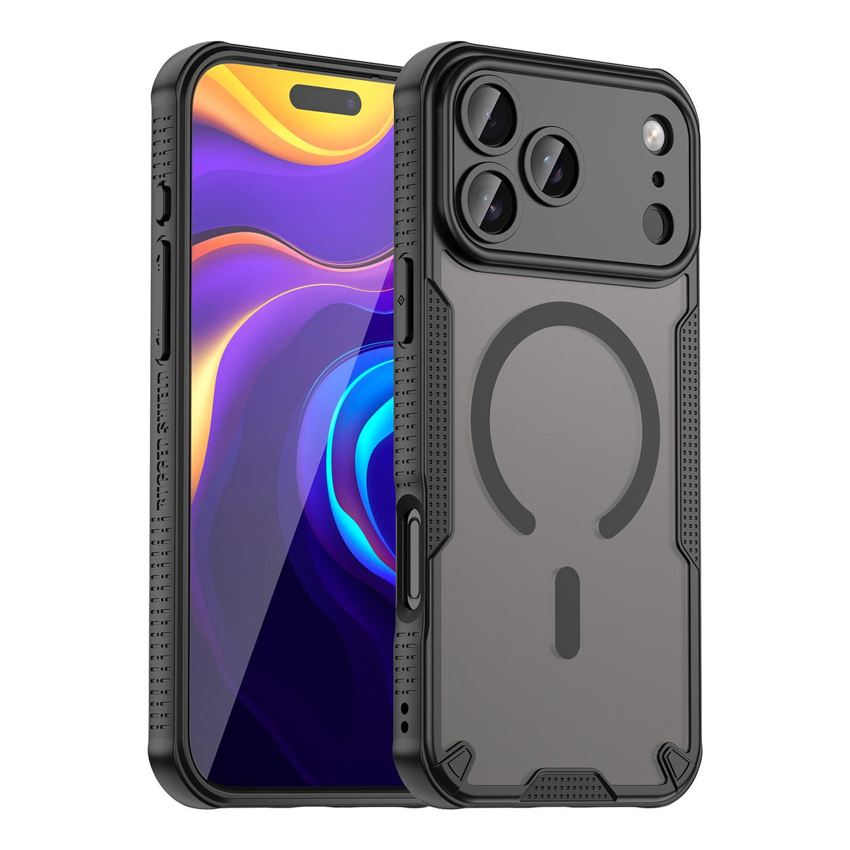 For iPhone 18 Pro Max Armor Glaze MagSafe Magnetic Phone Case - Black - EDA007942108A