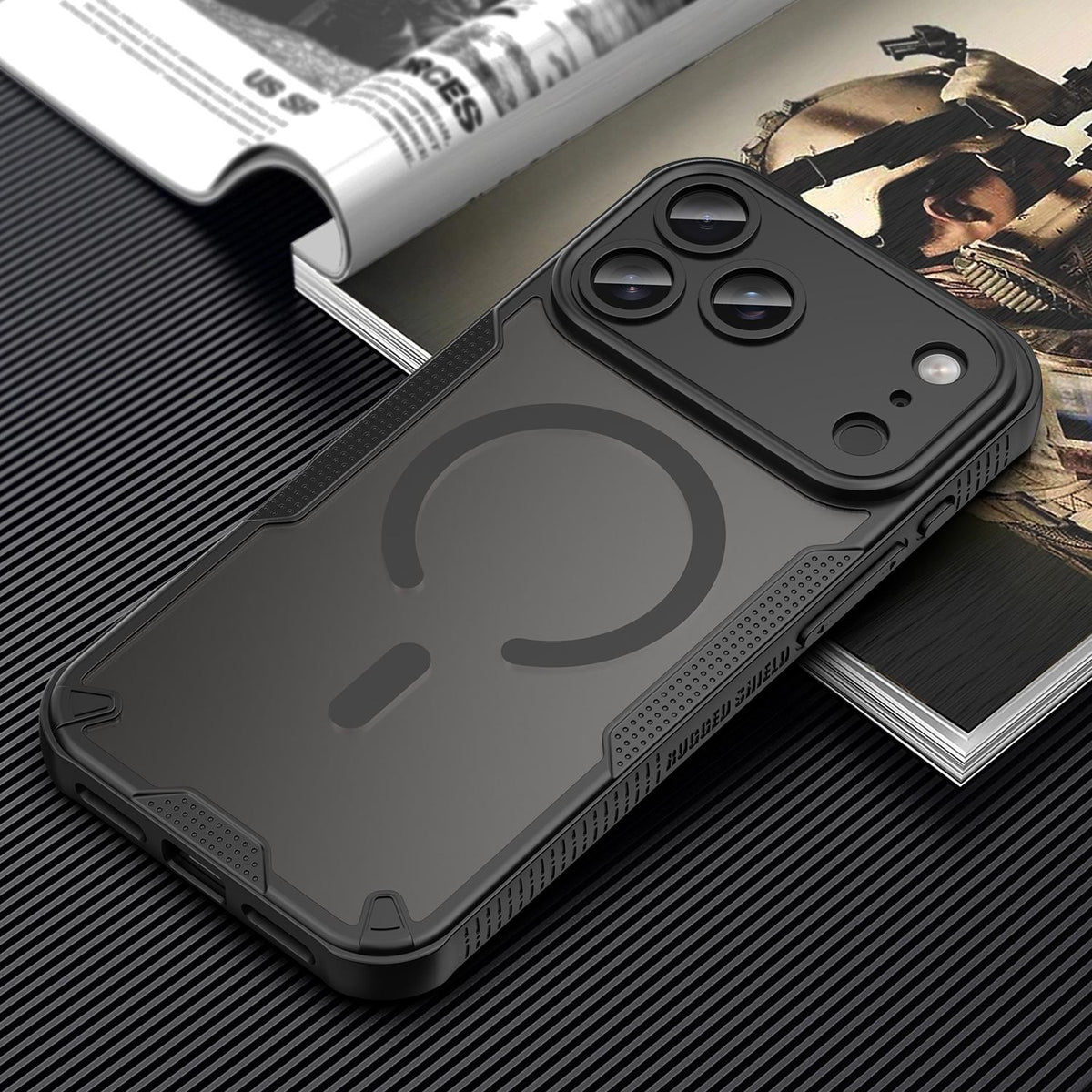 For iPhone 18 Pro Max Armor Glaze MagSafe Magnetic Phone Case - Black - EDA007942108A