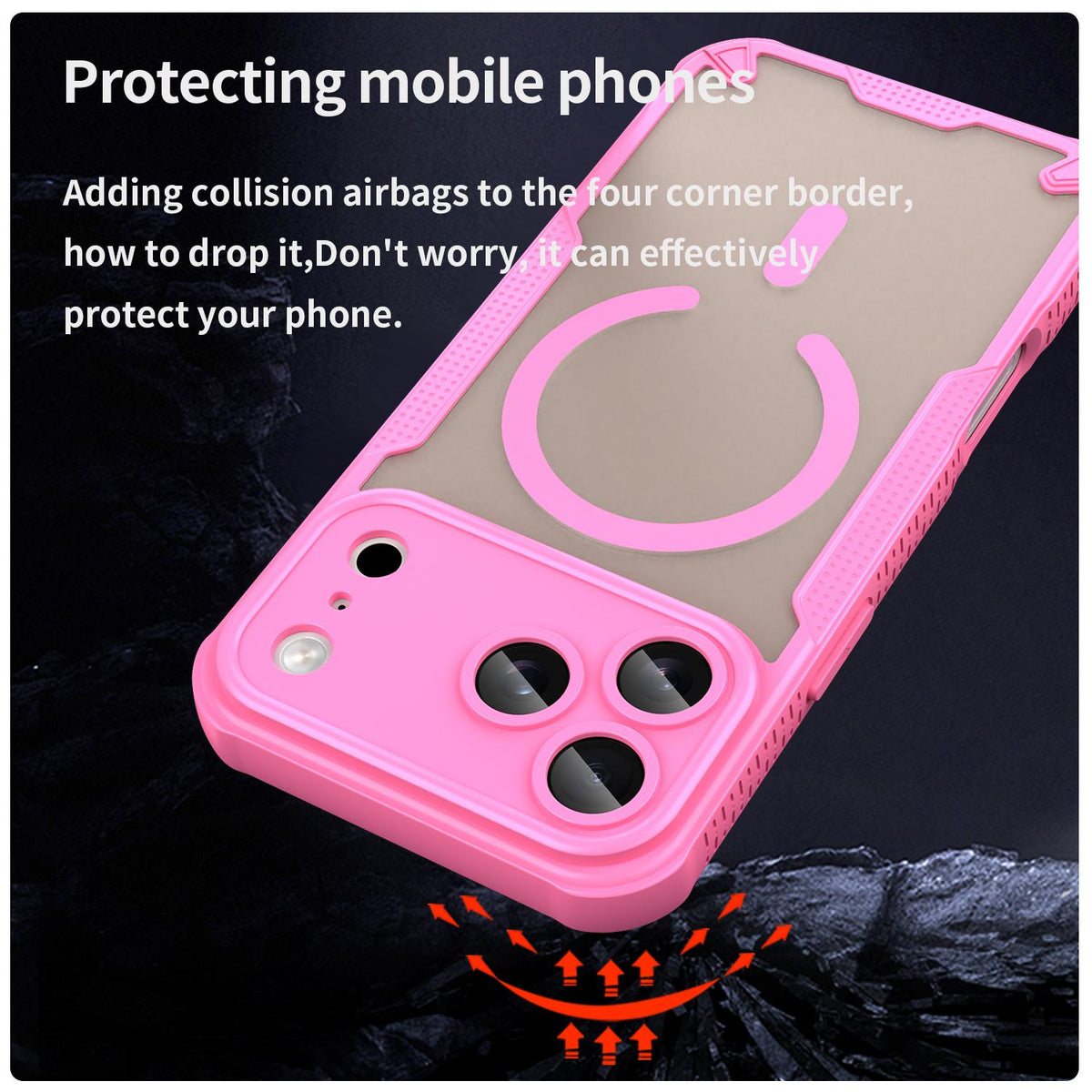 For iPhone 18 Pro Max Armor Glaze MagSafe Magnetic Phone Case - Pink - EDA007942108B