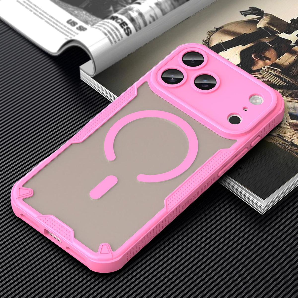 For iPhone 18 Pro Max Armor Glaze MagSafe Magnetic Phone Case - Pink - EDA007942108B