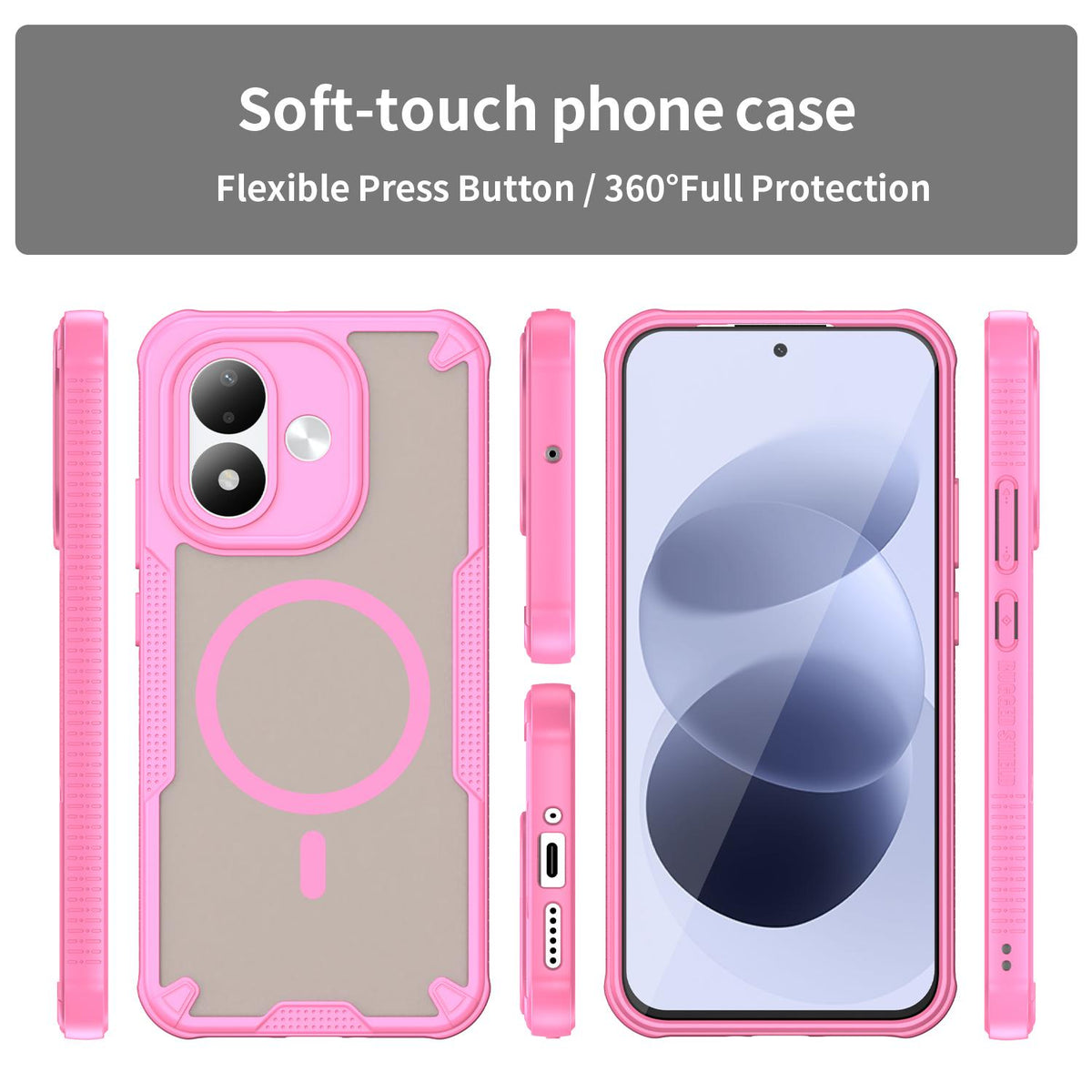 For Redmi Note 17 Pro 5G Global 163.5mm Armor Glaze MagSafe Magnetic Phone Case - Pink - EDA007942508B