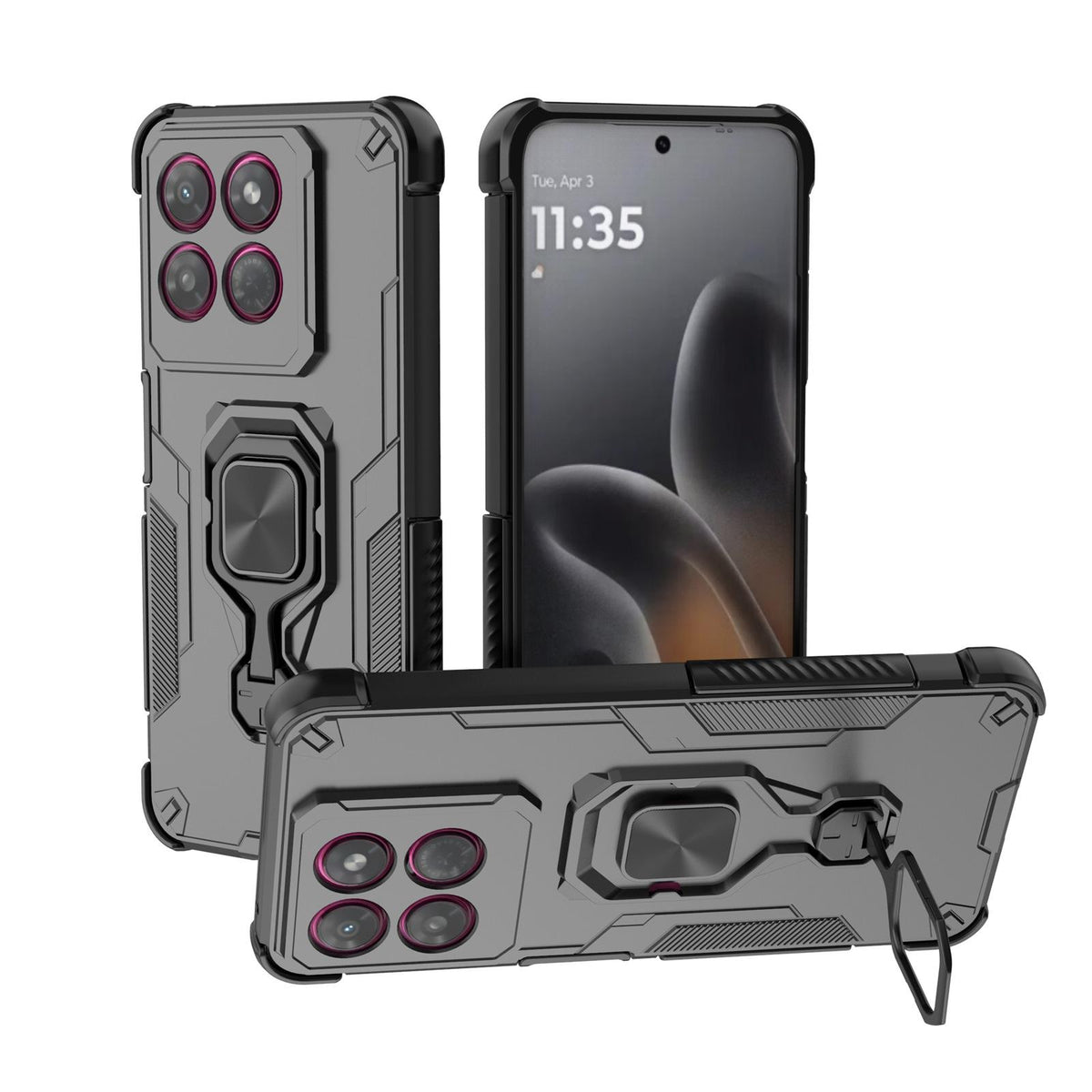 For Motorola Moto G37 Power 5G Metal Kickstand TPU Hybrid PC Phone Case - Black - EDA007967008A