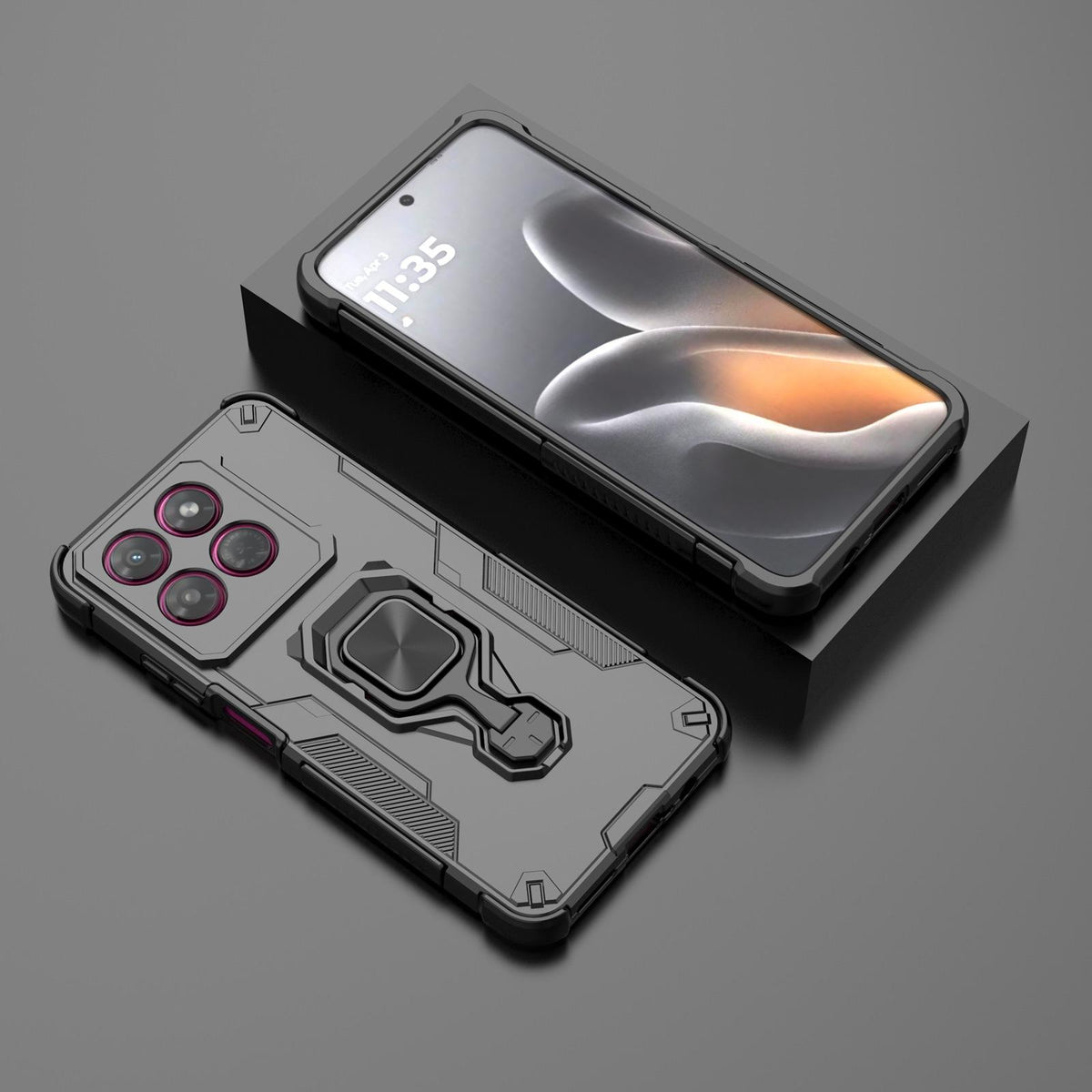 For Motorola Moto G37 Power 5G Metal Kickstand TPU Hybrid PC Phone Case - Black - EDA007967008A