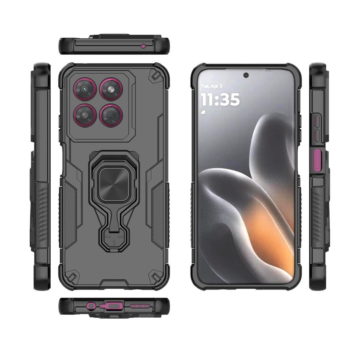 For Motorola Moto G37 Power 5G Metal Kickstand TPU Hybrid PC Phone Case - Black - EDA007967008A