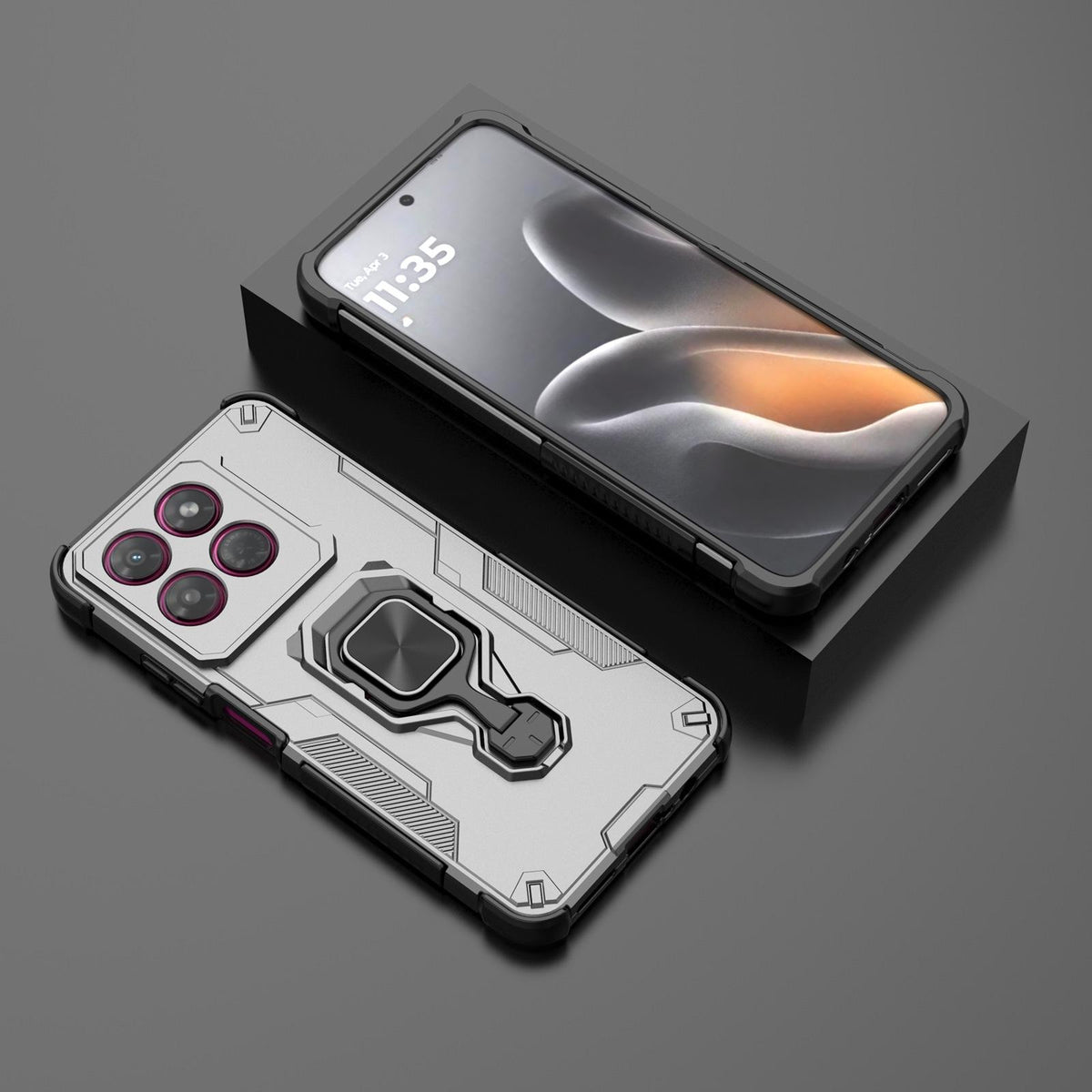 For Motorola Moto G37 Power 5G Metal Kickstand TPU Hybrid PC Phone Case - Grey - EDA007967008B