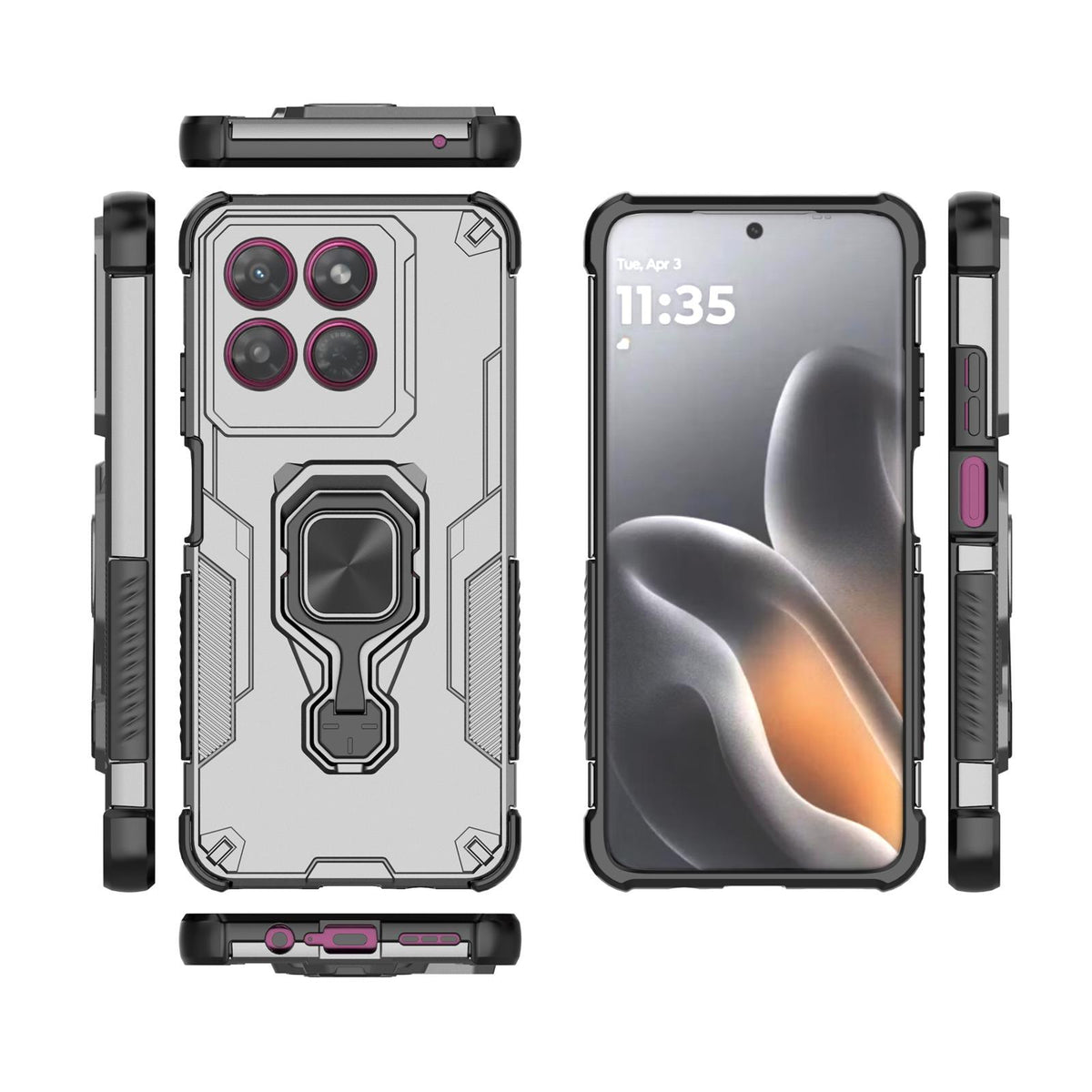For Motorola Moto G37 Power 5G Metal Kickstand TPU Hybrid PC Phone Case - Grey - EDA007967008B
