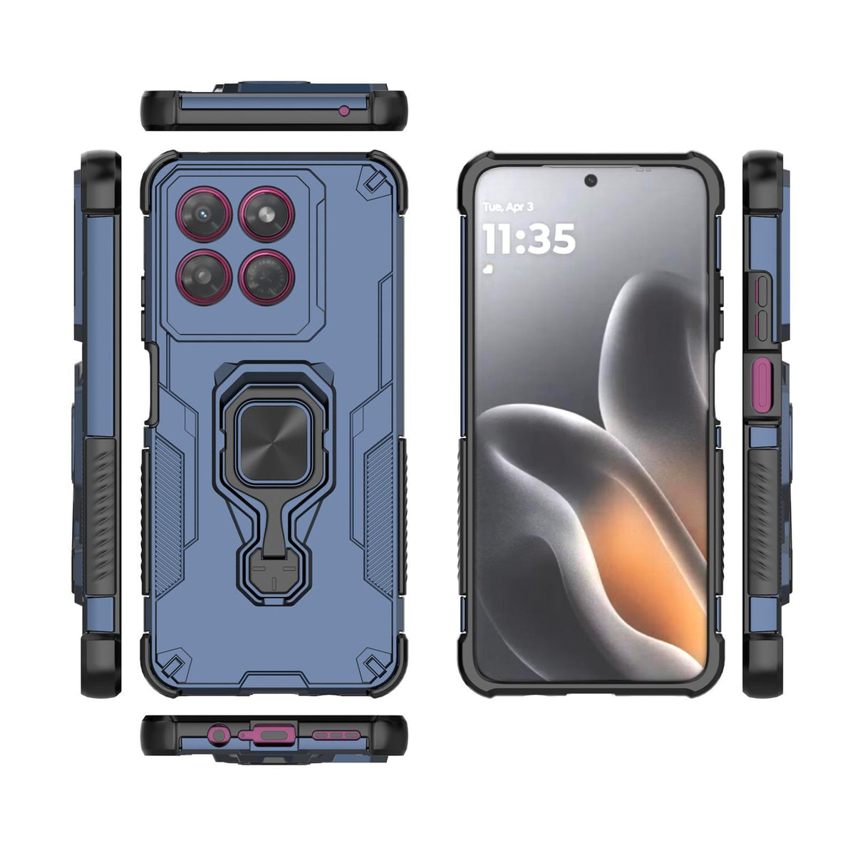 For Motorola Moto G37 Power 5G Metal Kickstand TPU Hybrid PC Phone Case - Blue - EDA007967008C